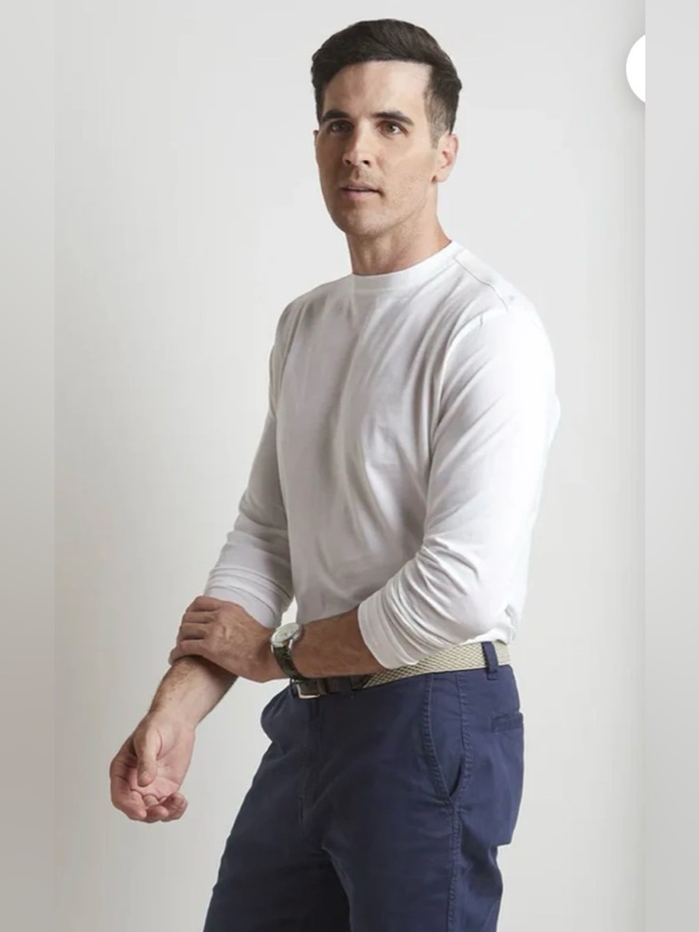 Left Coast Tee Long Sleeve Crew Neck Peruvian Cotton Tee Shirt in White